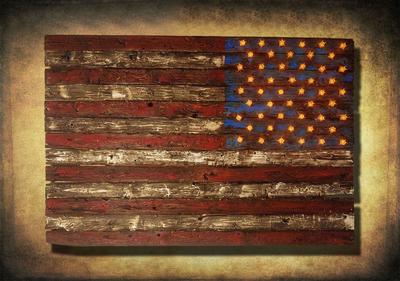 2019 American Flag, Weathered Wood, Edison Bulb, 3d, Wooden, Vintage, Art With American Flag 3d Wall Decor (View 12 of 20)