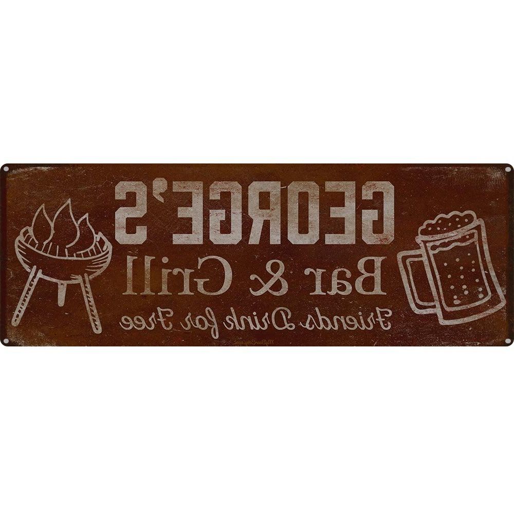 2019 Personalized Distressed Vintage Look Kitchen Metal Sign Wall Decor With Regard To Amazon : Personalized Barbecue Sign ~ George's Bar & Grill (View 15 of 20)