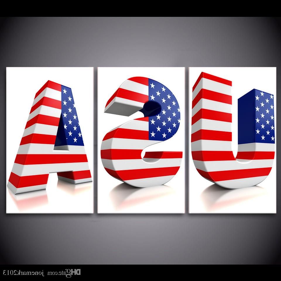 2020 2019 Framed Hd Printed Usa 3d Letter Us Flag Poster Picture Wall Art Intended For American Flag 3d Wall Decor (View 11 of 20)