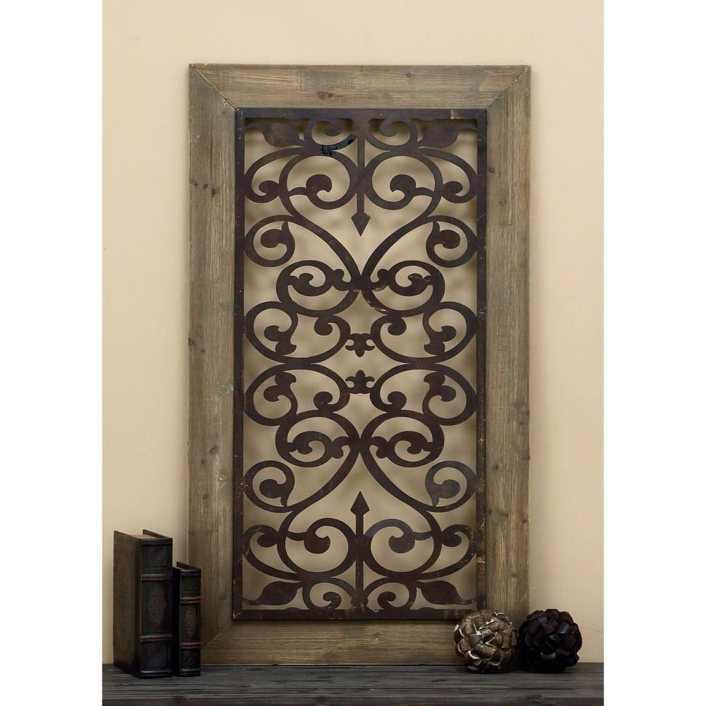 Best And Newest Ornamental Wood And Metal Scroll Wall Decor Regarding 26 In X 46 In Distressed Wood Metal Wall Art Sculpture Panel Scroll (View 6 of 20)