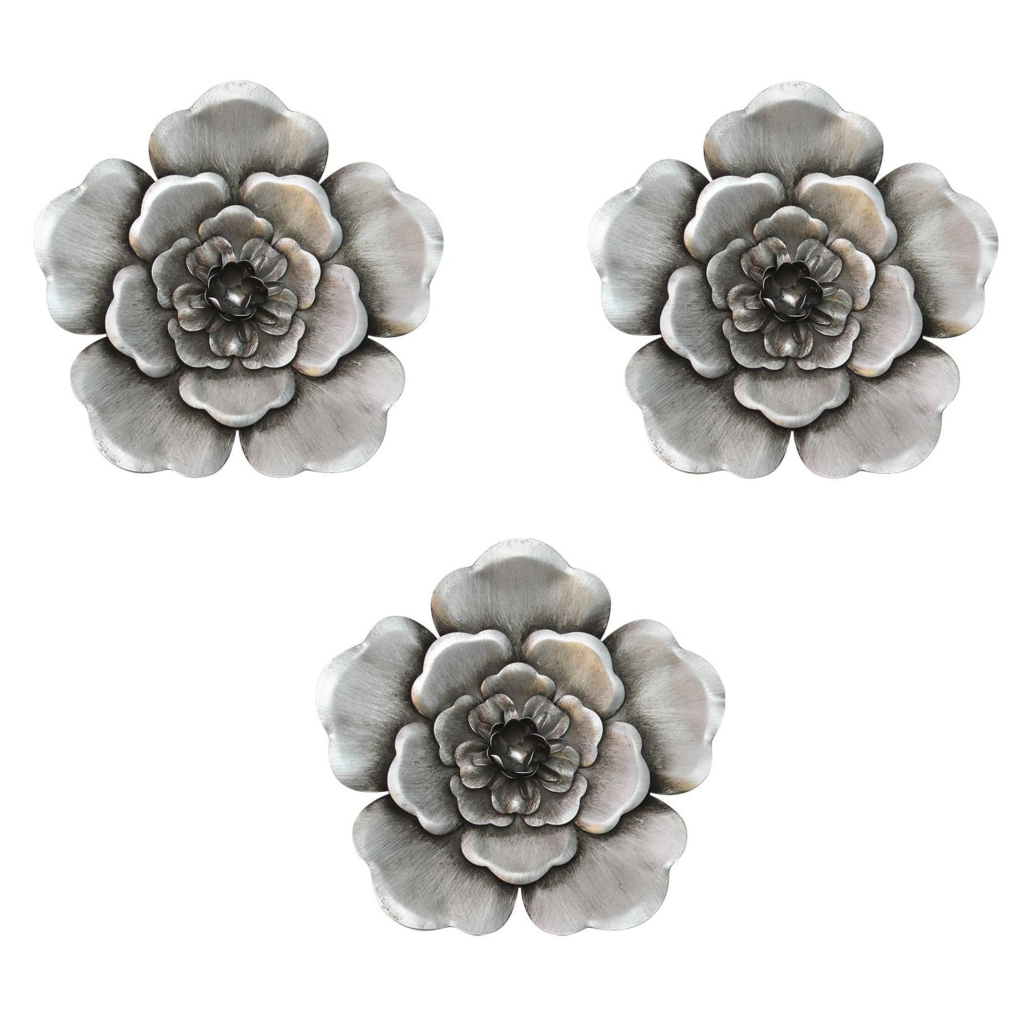 Clickhere2shop: Stratton Home Decor Handcrafted Silver Metal Wall Pertaining To Most Current 2 Piece Multiple Layer Metal Flower Wall Decor Sets (View 10 of 20)