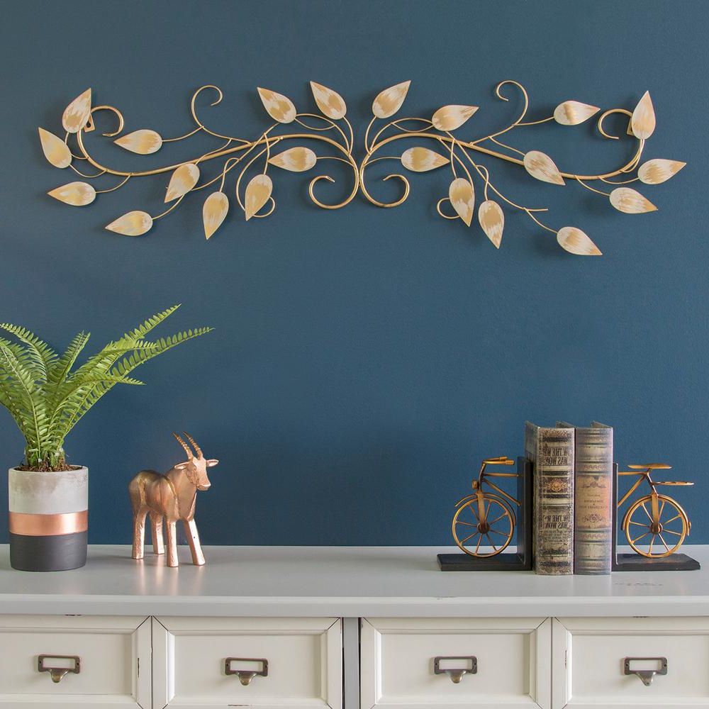 Fashionable Flowing Leaves Wall Decor In Stratton Home Decor Brushed Gold Over The Door Metal Scroll Wall (View 17 of 20)