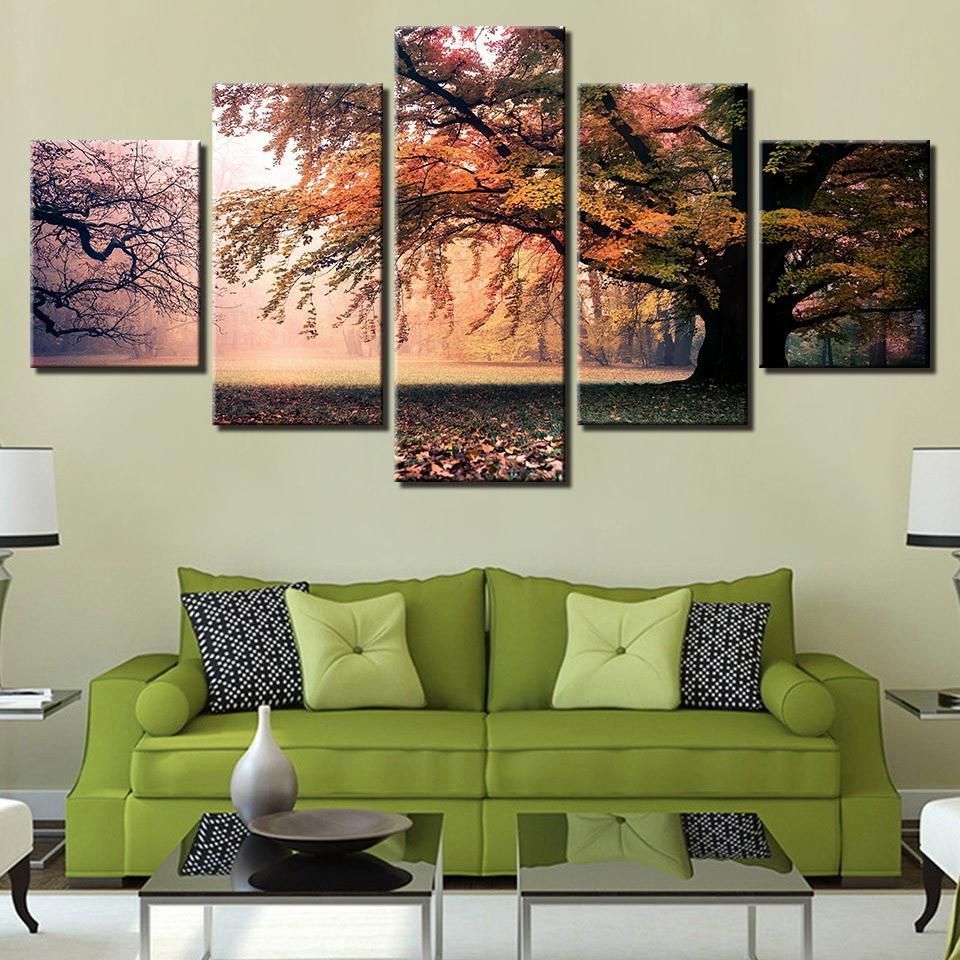 Favorite Flowing Leaves Wall Decor Regarding Falling Leaves 5 Piece Canvas Art Wall Art Picture Painting Home (View 20 of 20)
