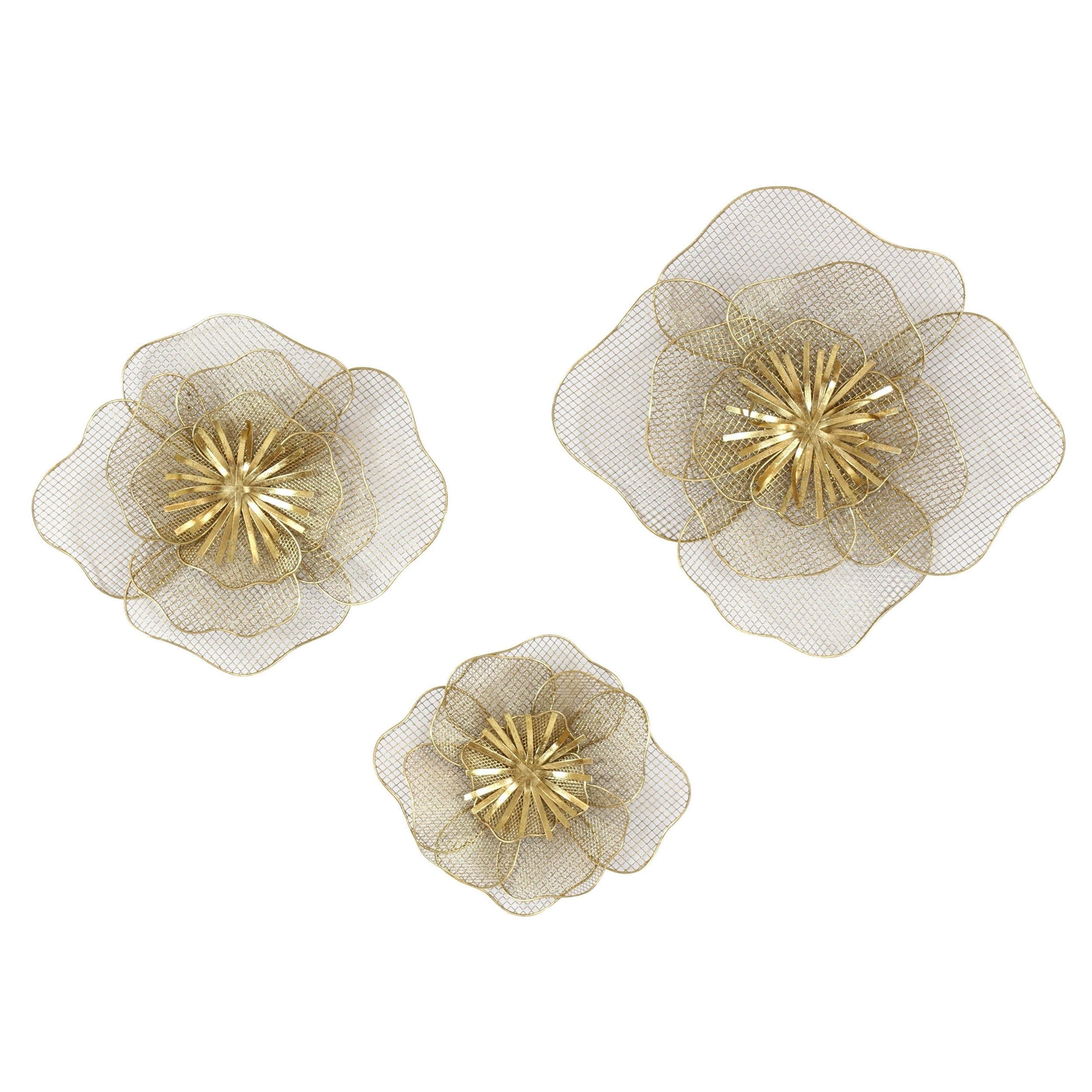 Metal Flower Wall Decor (set Of 3) With Regard To Most Current Shop Lori Metal Flowers Wall Decor (set Of 3) – Free Shipping Today (View 3 of 20)