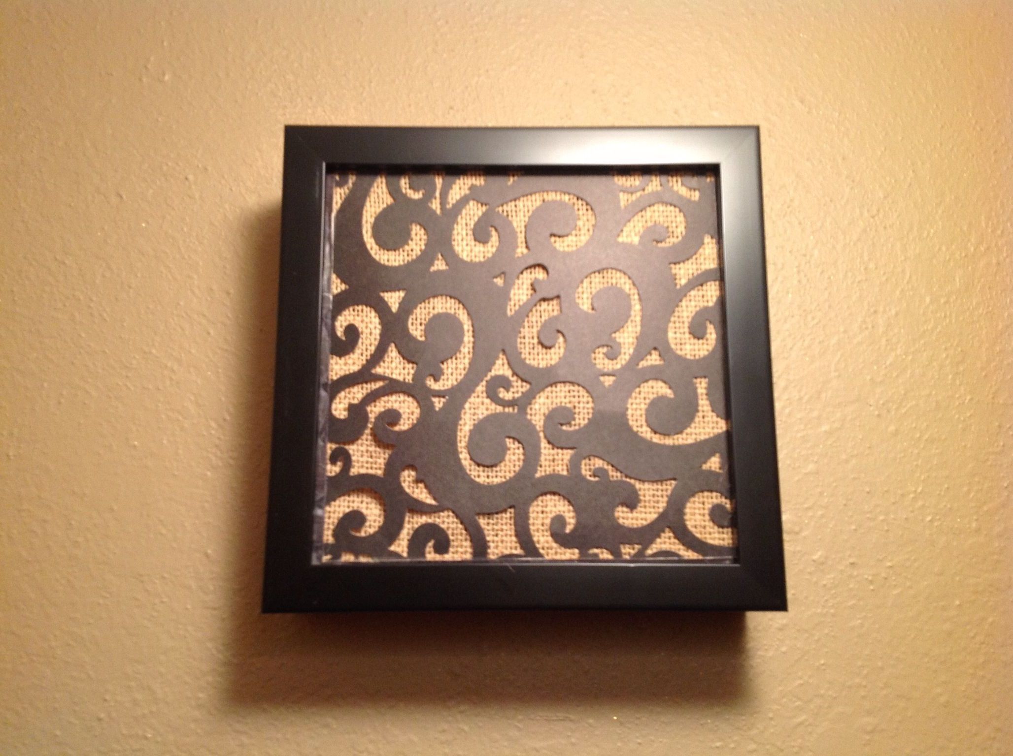 Most Current Door Bell Chime Cover Made From Shadow Box, Burlap And Black Scroll Throughout Belle Circular Scroll Wall Decor (View 7 of 20)