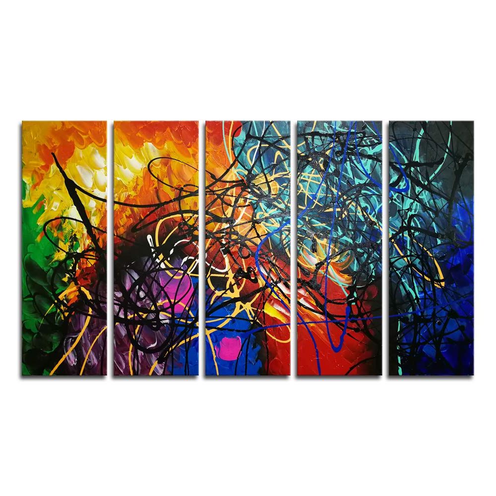 Most Popular Abstract Bar And Panel Wall Decor In Amazon: Wieco Art Colorful Abstract Heart Oil Paintings On (View 5 of 20)