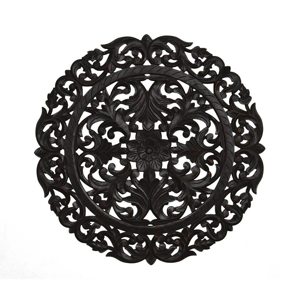 Most Recent Belle Circular Scroll Wall Decor Intended For Fetco Leroy Espresso Round Wooden Medallion, Brown (View 18 of 20)