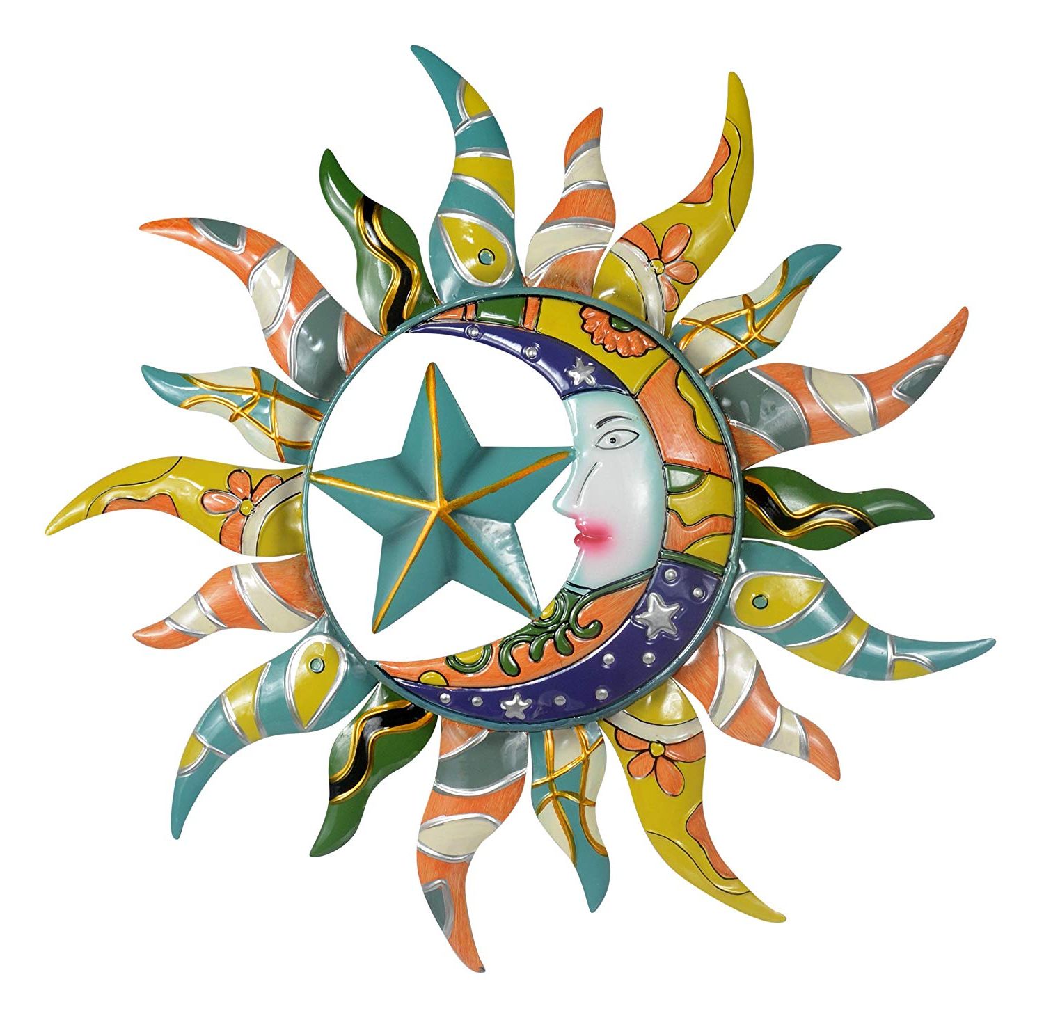 Most Recent Recycled Moon And Sun Wall Decor Intended For Amazon : Sun Moon & Stars Metal Wall Hanging Garden Art : Garden (View 16 of 20)