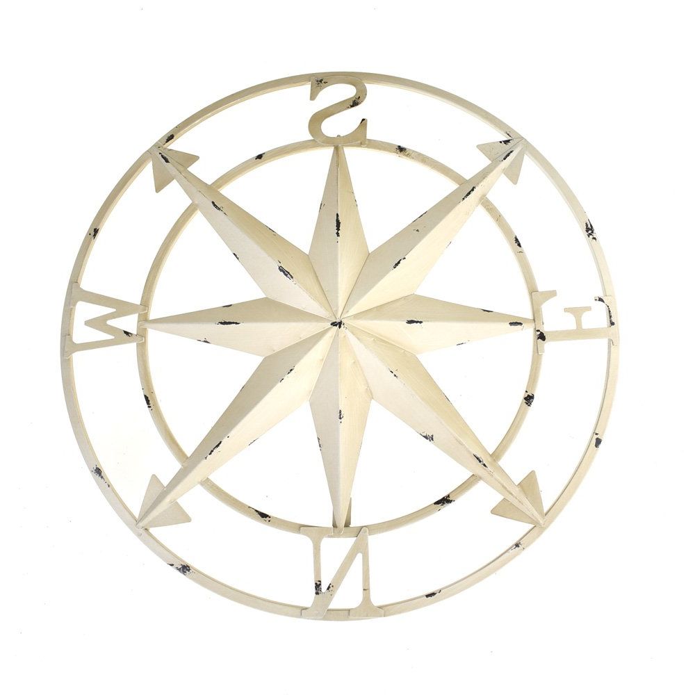 2019 Metal Alloy Boat Wall Decor With Regard To Amazon: Homeford Large Rustic Compass Wall Decor, Ivory, 20 Inch (View 18 of 20)