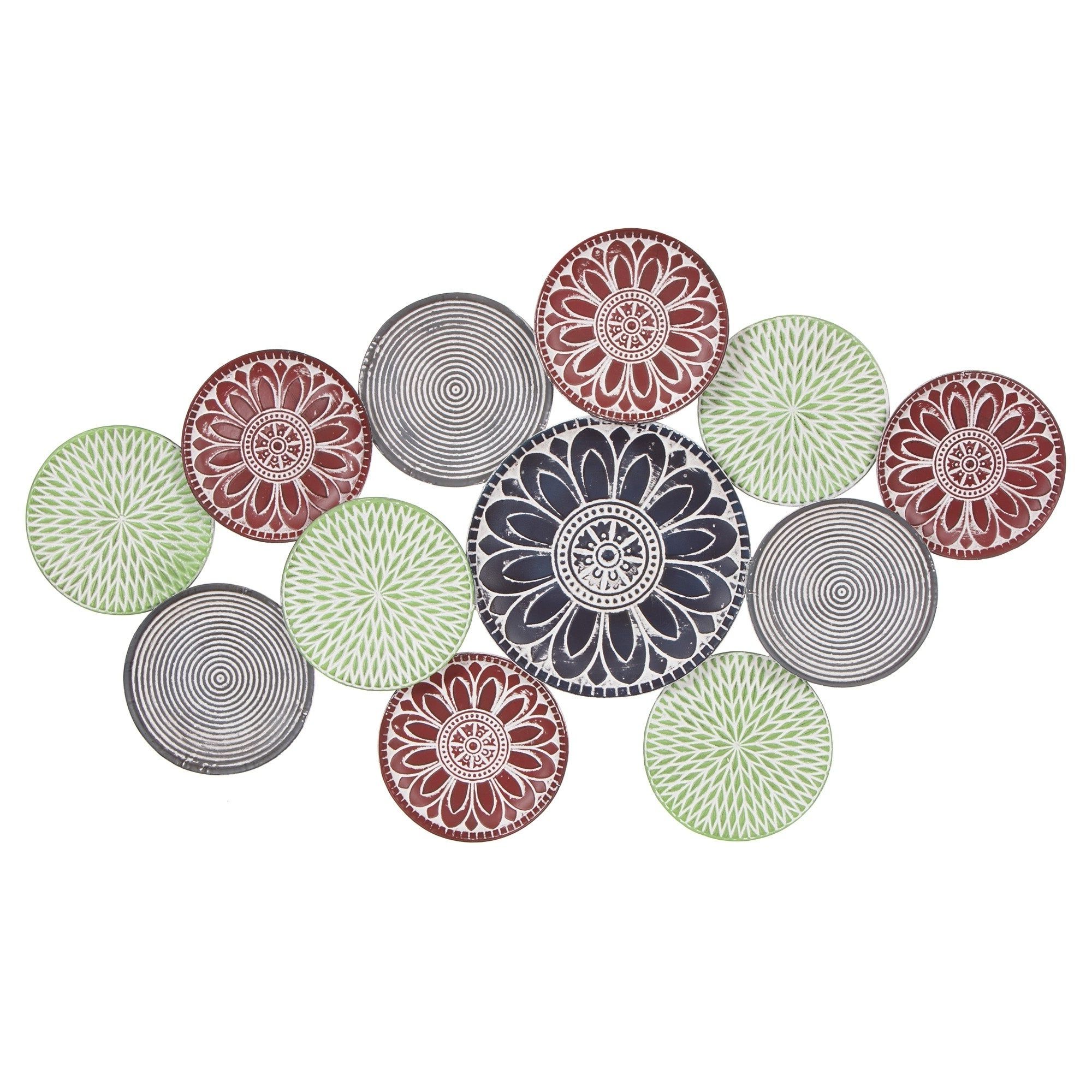 Current Scattered Metal Italian Plates Wall Decor With Shop 27x46 Textured Multicolor Enamel Painted Metal Plates Wall (View 9 of 20)