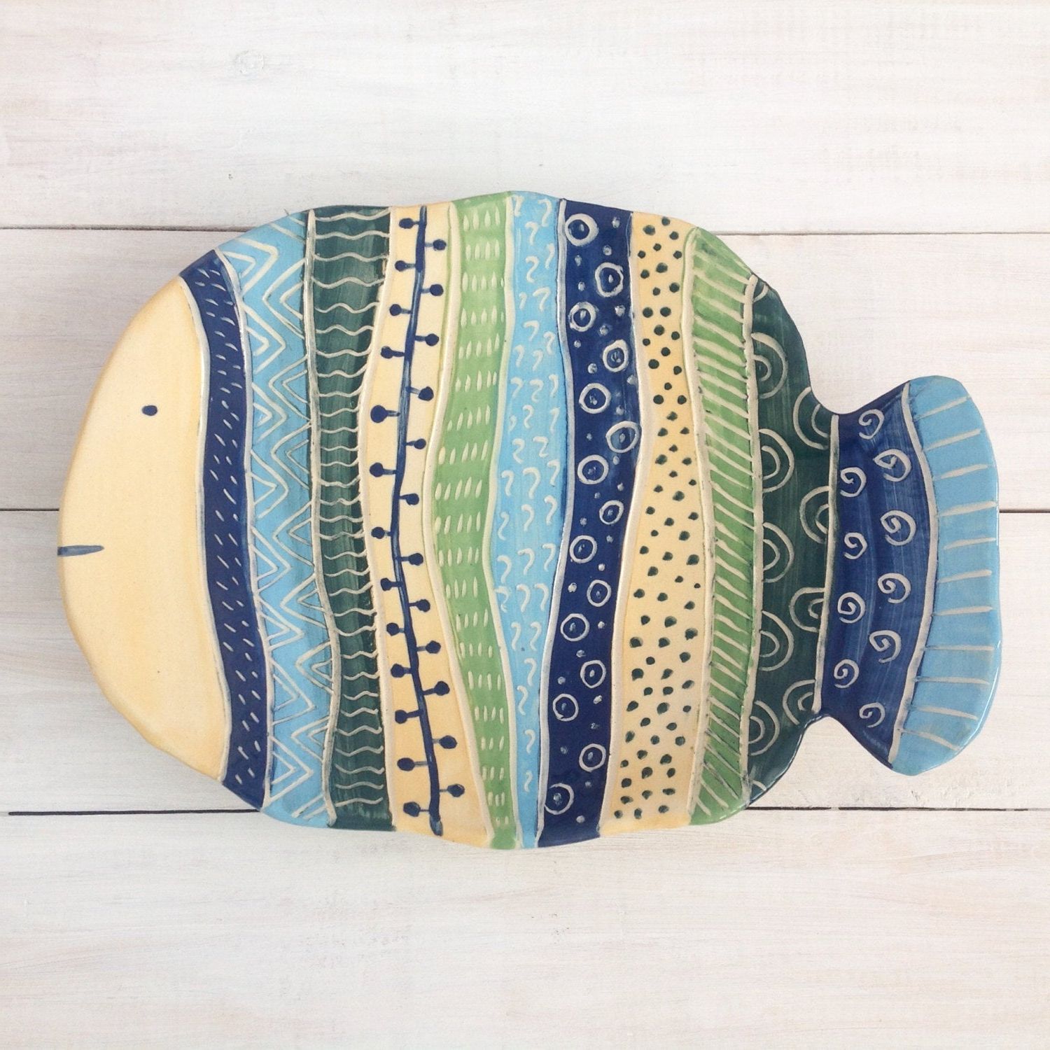 Etsy Intended For Most Current Ceramic Blue Fish Plate Wall Decor (View 16 of 20)
