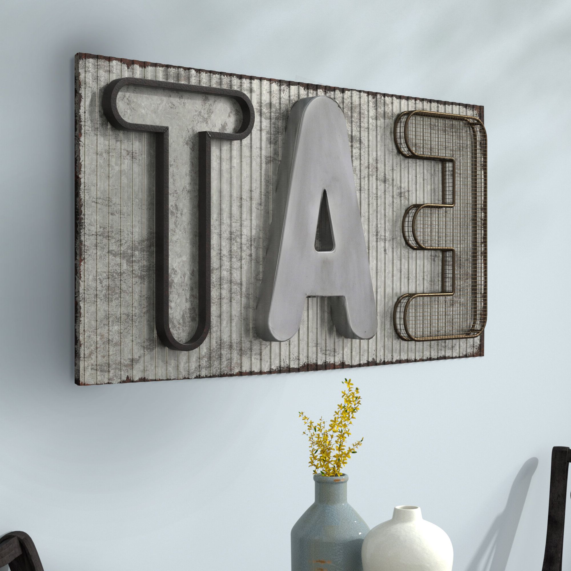 Laurel Foundry Modern Farmhouse Metal Industrial Eat Sign Wall Décor For 2020 Grey "eat" Sign With Rebar Decor (View 5 of 20)