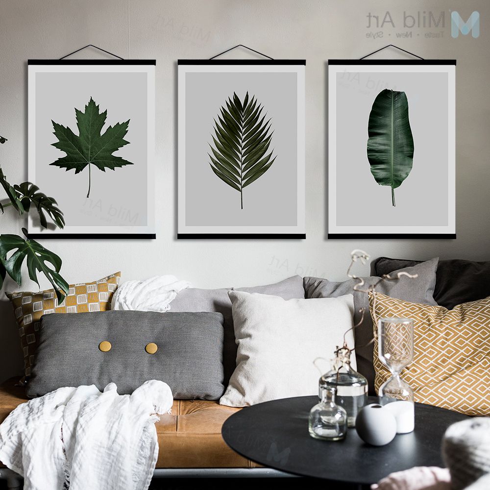 Minimalist Green Plants Maple Leaf Wooden Framed Posters Prints With Regard To Latest Scroll Leaf Wall Decor (View 17 of 20)