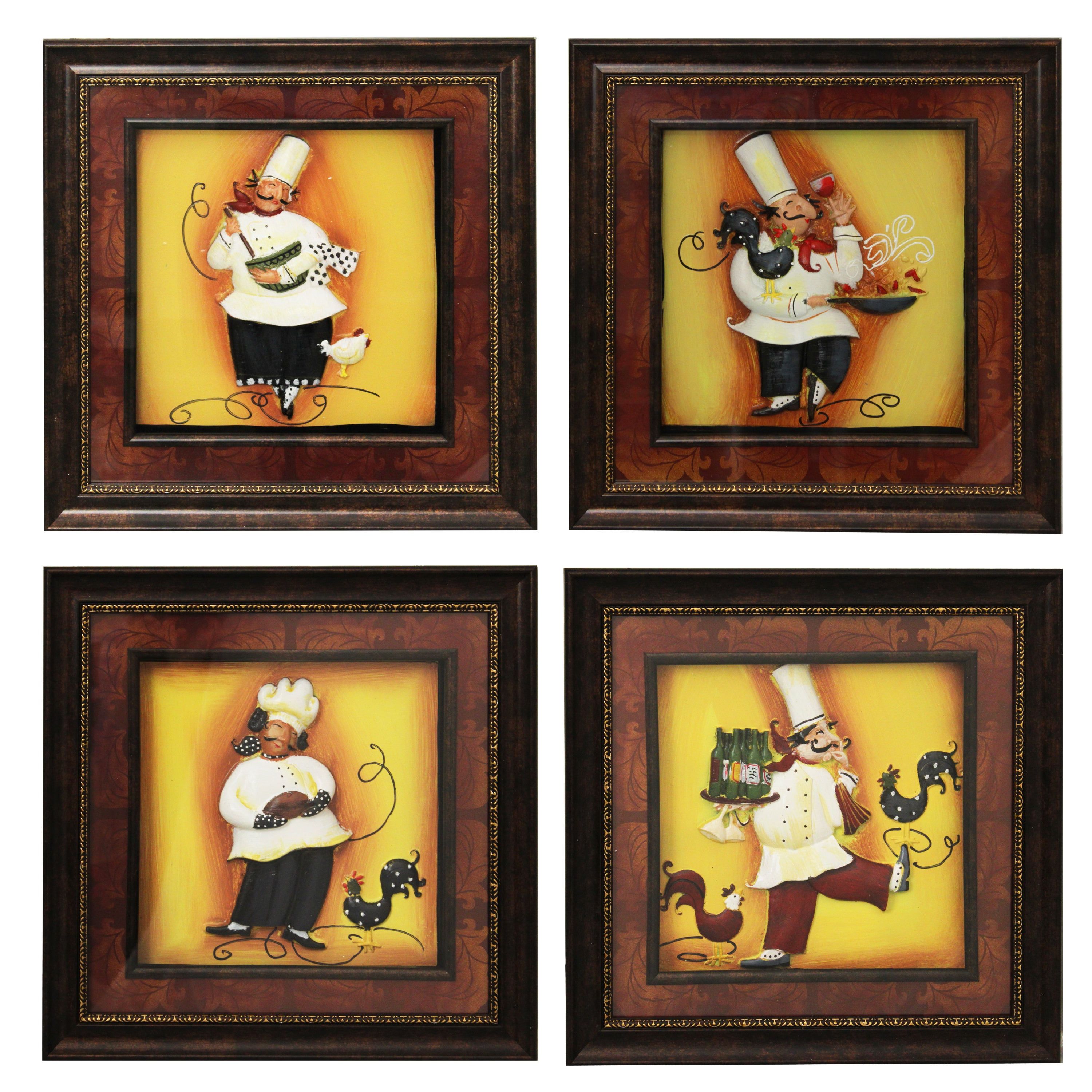 Most Recent Metal Wall Decor (set Of 4) Intended For Shop 'chef' Framed 3d Metal Wall Art (set Of 4) – Free Shipping (View 7 of 20)