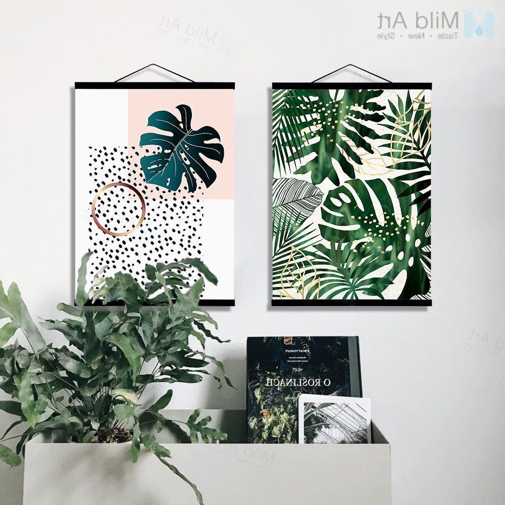 Well Liked Scroll Leaf Wall Decor In Green Plants Monstera Leaf Wooden Framed Poster Print Scandinavian (View 19 of 20)