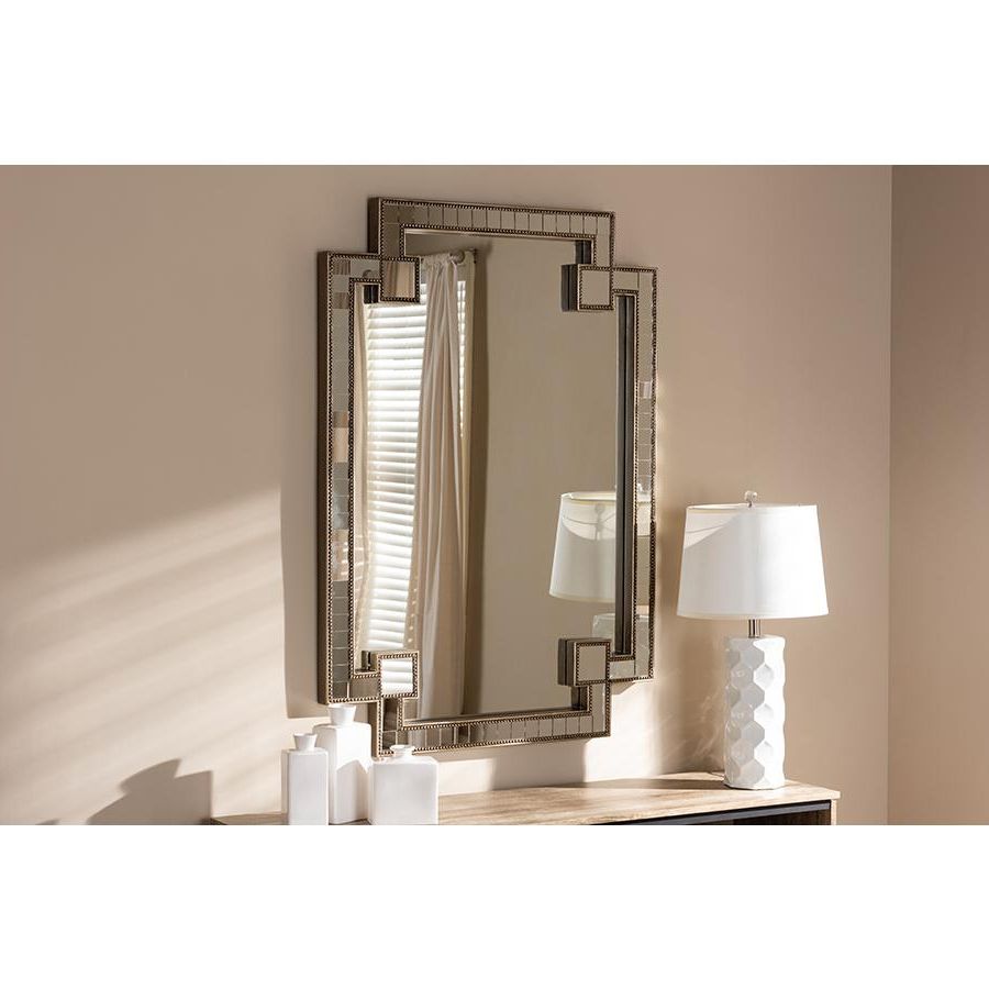2019 Fiorella Modern And Contemporary Antique Silver Finished Studded Accent  Wall Mirrorbaxton Studio Intended For Elevate Wall Mirrors (View 19 of 20)