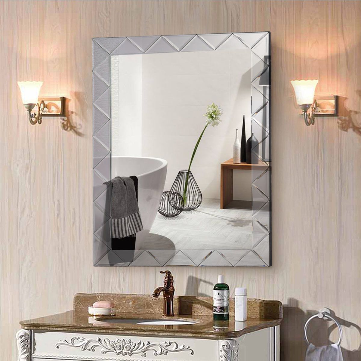 2020 Costway 21.5'' X 30.5'' Rectangle Wall Mirror Frame Angled Beveled Glass  Panel Bathroom For Rectangle Plastic Beveled Wall Mirrors (Photo 18 of 20)