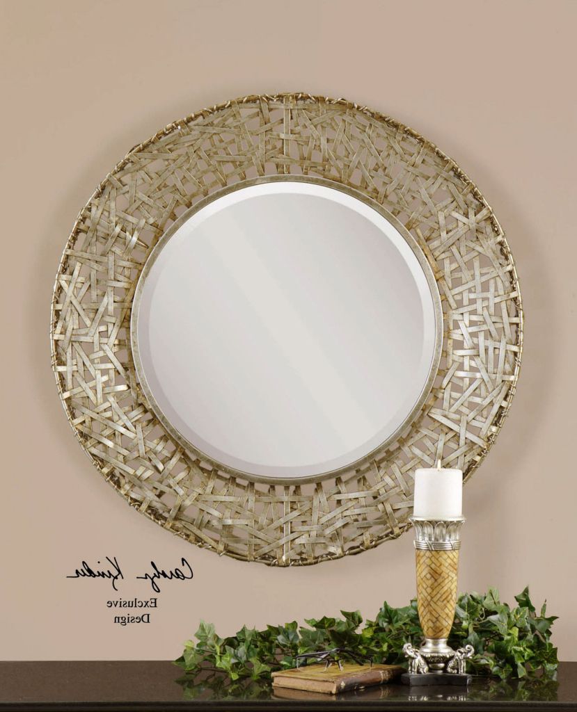 2020 Details About Woven Champagne Metal Strips Round Wall Mirror Modern Large  32” Inside Champagne Wall Mirrors (View 5 of 20)
