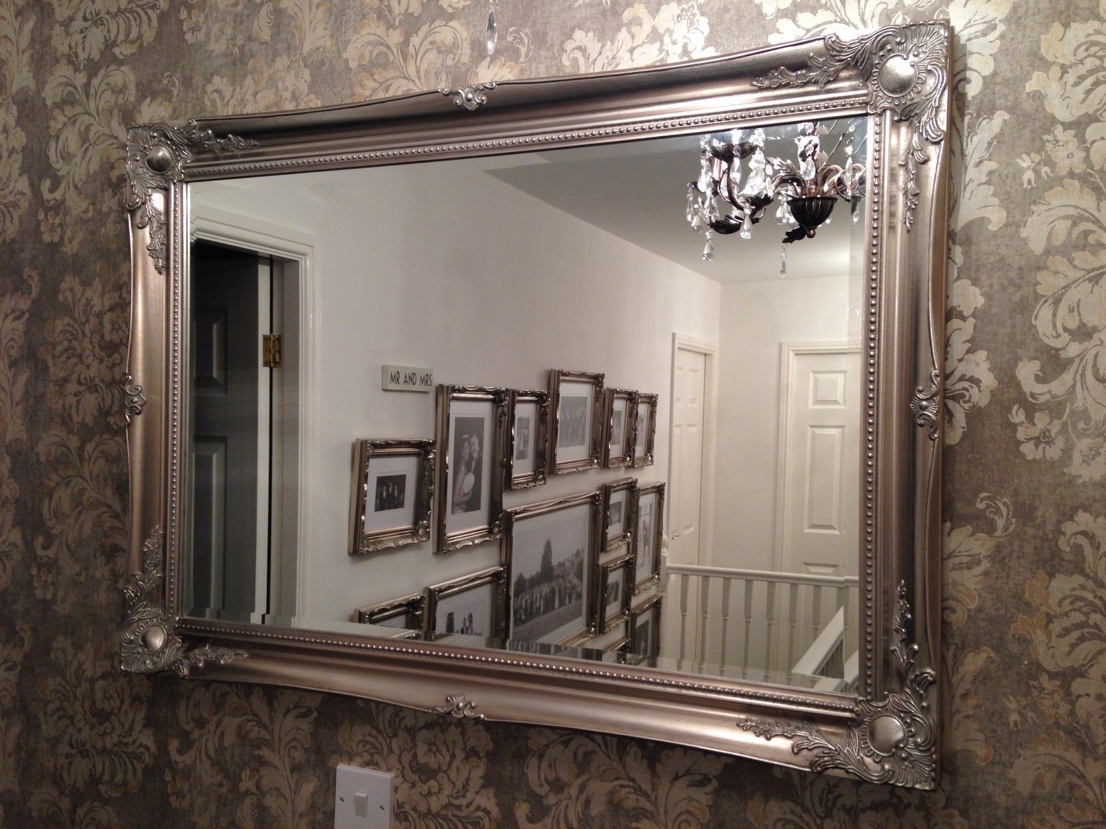 2020 Elegant Large Wall Mirrors Regarding Large Antique Silver Elegant Wall Mirror – Free Uk Postage – Bevelled Mirror (View 1 of 20)