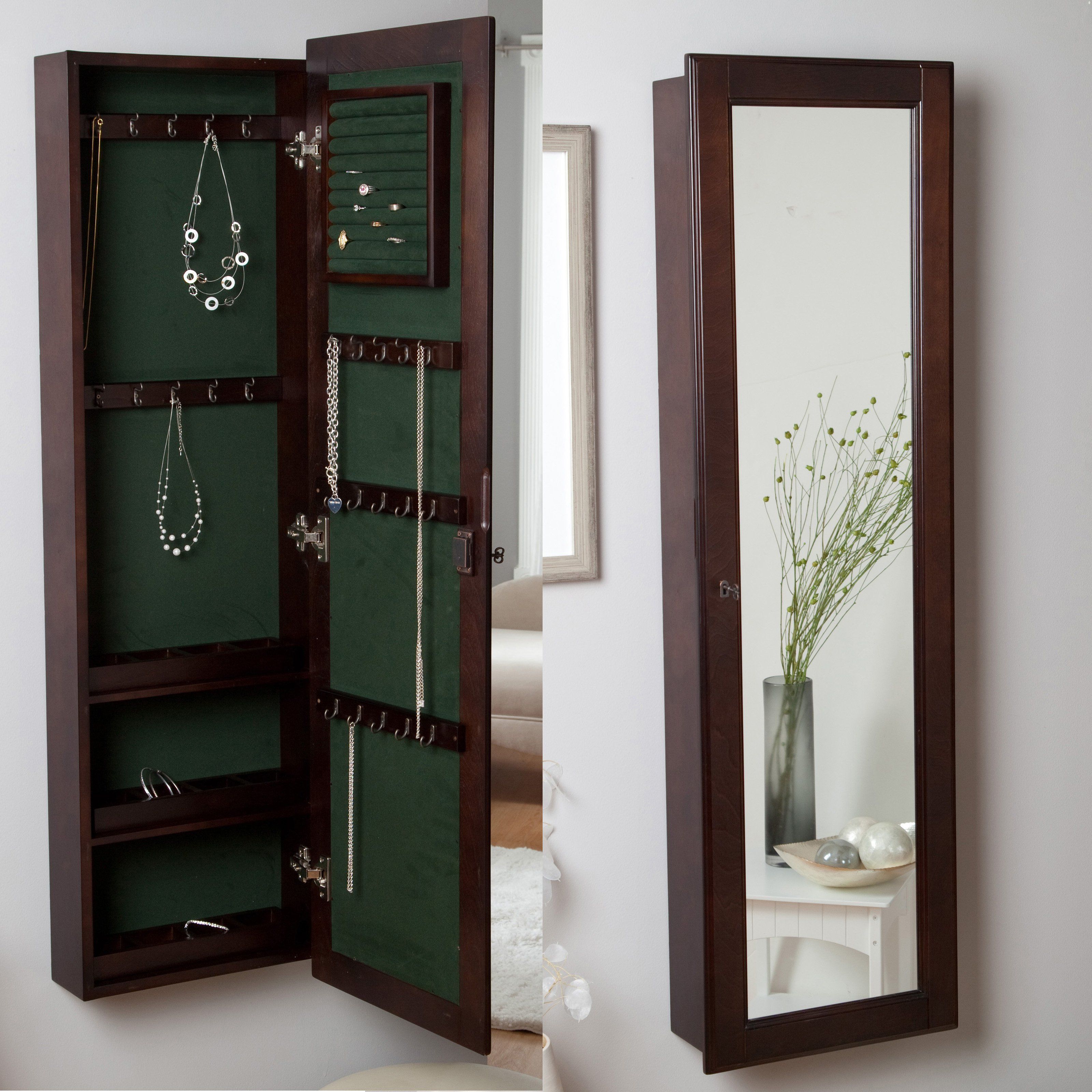 2020 Jewelry Box Wall Mirrors Intended For Wall Mounted Locking Wooden Jewelry Armoire –  (View 6 of 20)