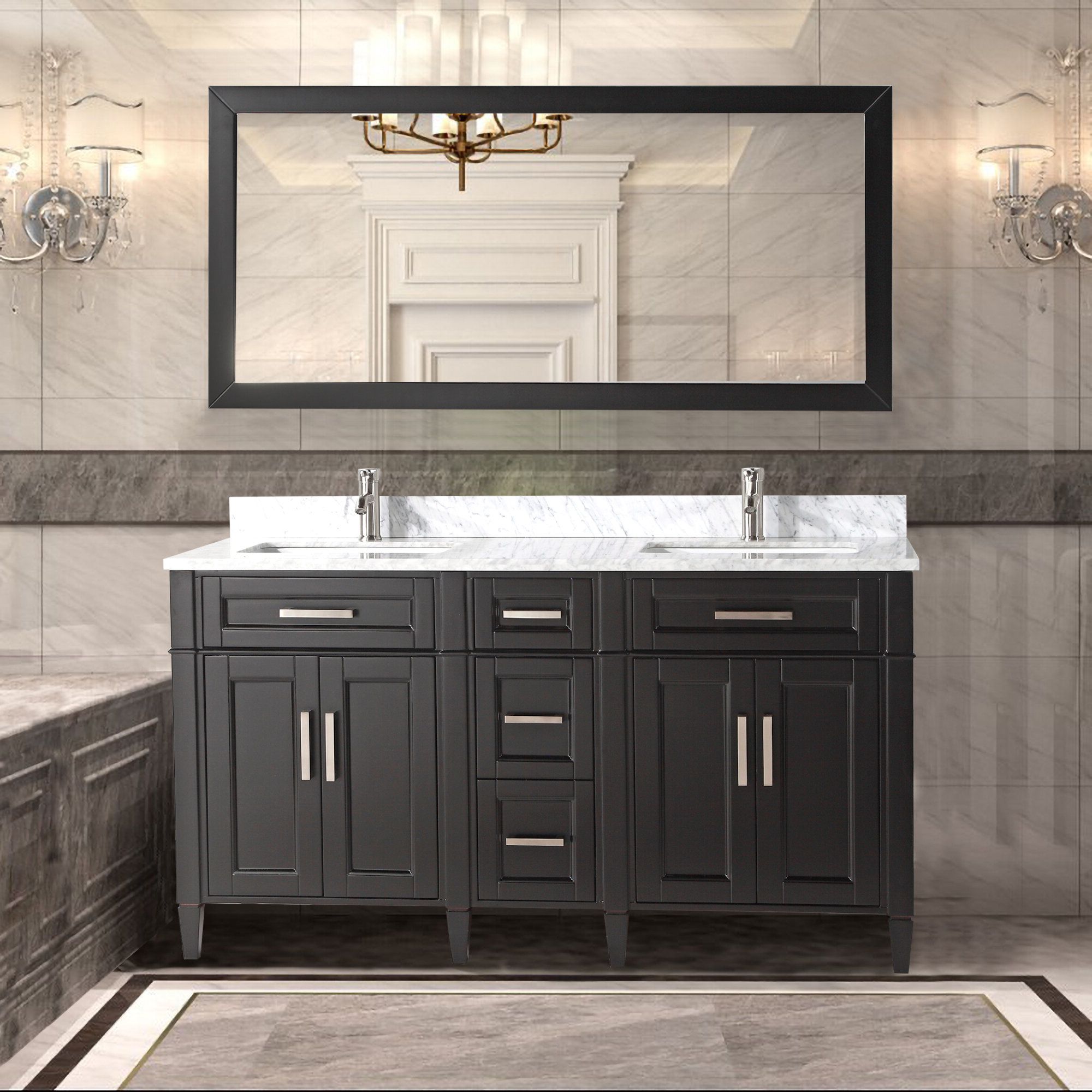 2020 Landover Rustic Distressed Bathroom/vanity Mirrors In Monadnock 60" Double Bathroom Vanity Set With Mirror (View 11 of 20)