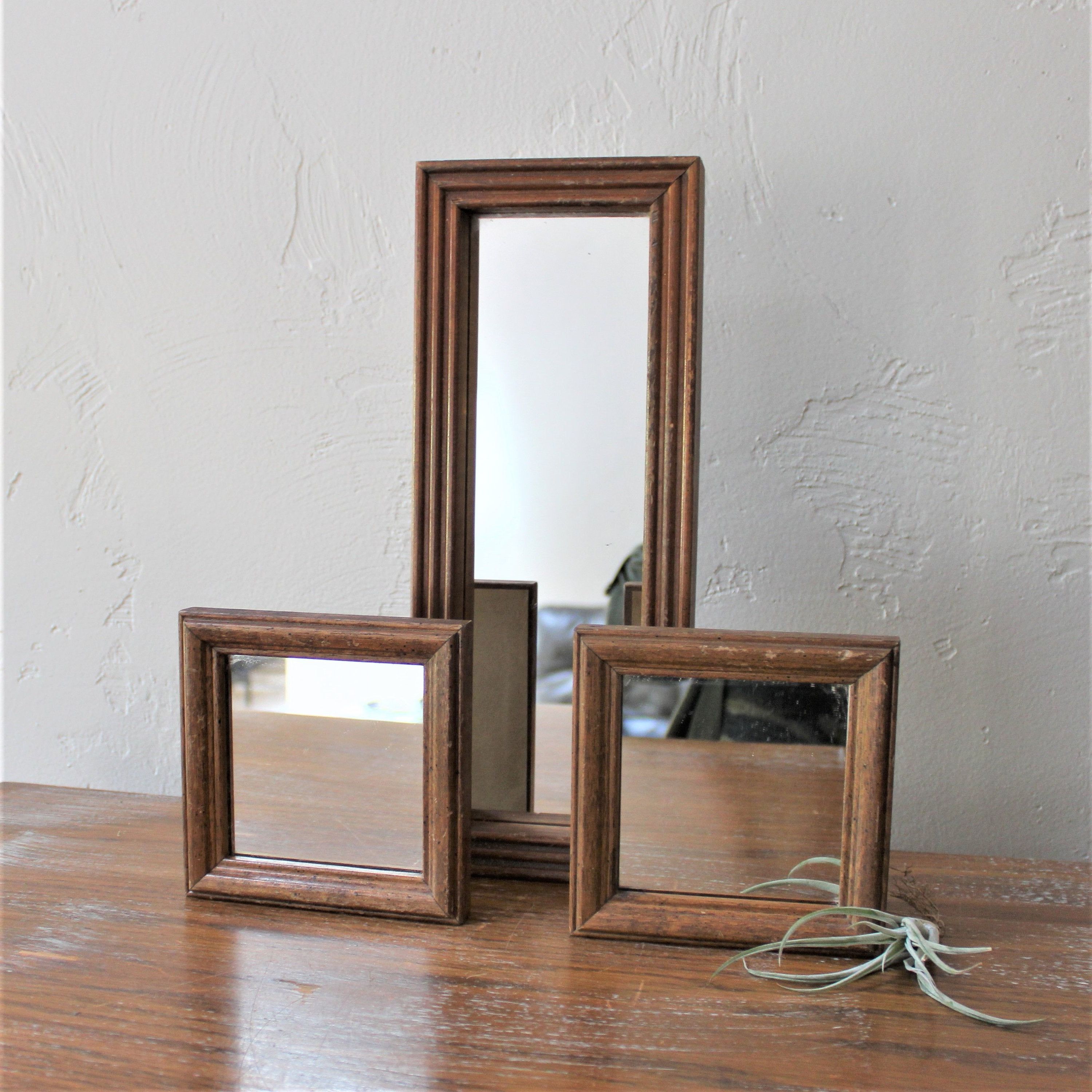 3 Wooden Wall Mirrors, Wood Mirror Set, Entryway Decor, Hall Mirror, Entry  Way Mirror, Long Wall Mirror, Gallery Wall Decor, Square Mirror With Regard To Preferred Entryway Wall Mirrors (View 14 of 20)
