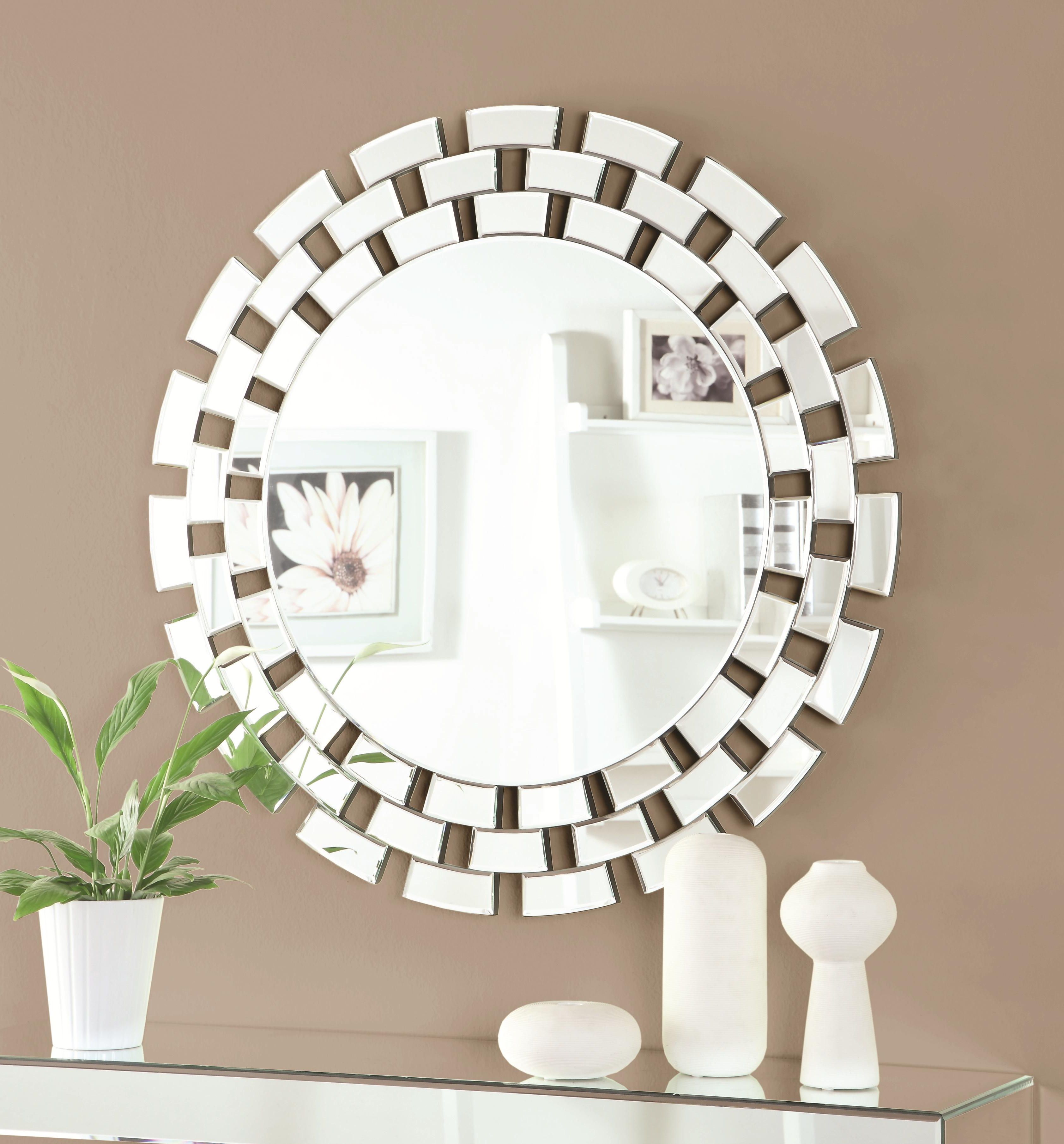 Accent Mirrors Intended For Widely Used Accent Mirrors Round Wall Mirror With Geometric Frame (View 4 of 20)