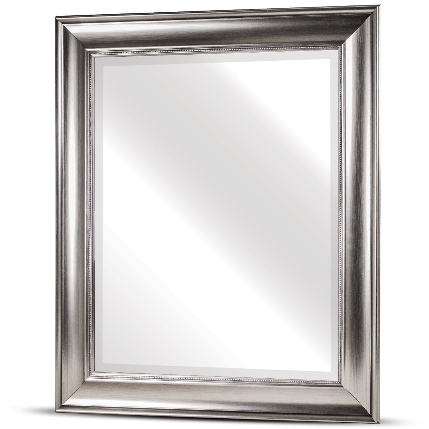 American Art Decor Clarence Medium Rectangular Silver Textured Accent  Framed Beveled Wall Vanity Mirror – A/n Intended For Best And Newest Rectangle Pewter Beveled Wall Mirrors (View 11 of 20)