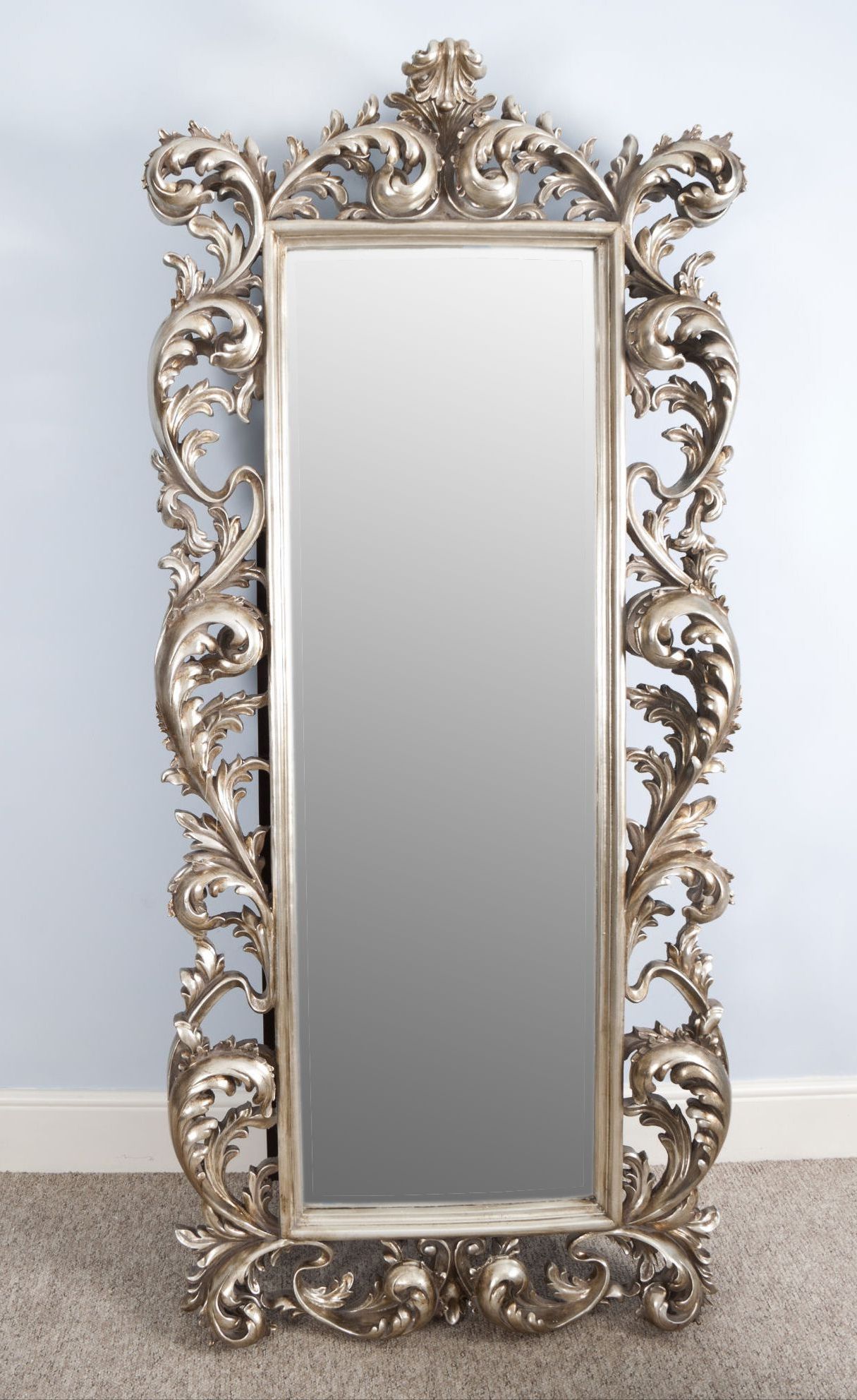 Antique Full Length Wall Mirrors Inside Well Known Large Full Length Silver Rococo Cheval Mirror – Mercure In  (View 3 of 20)