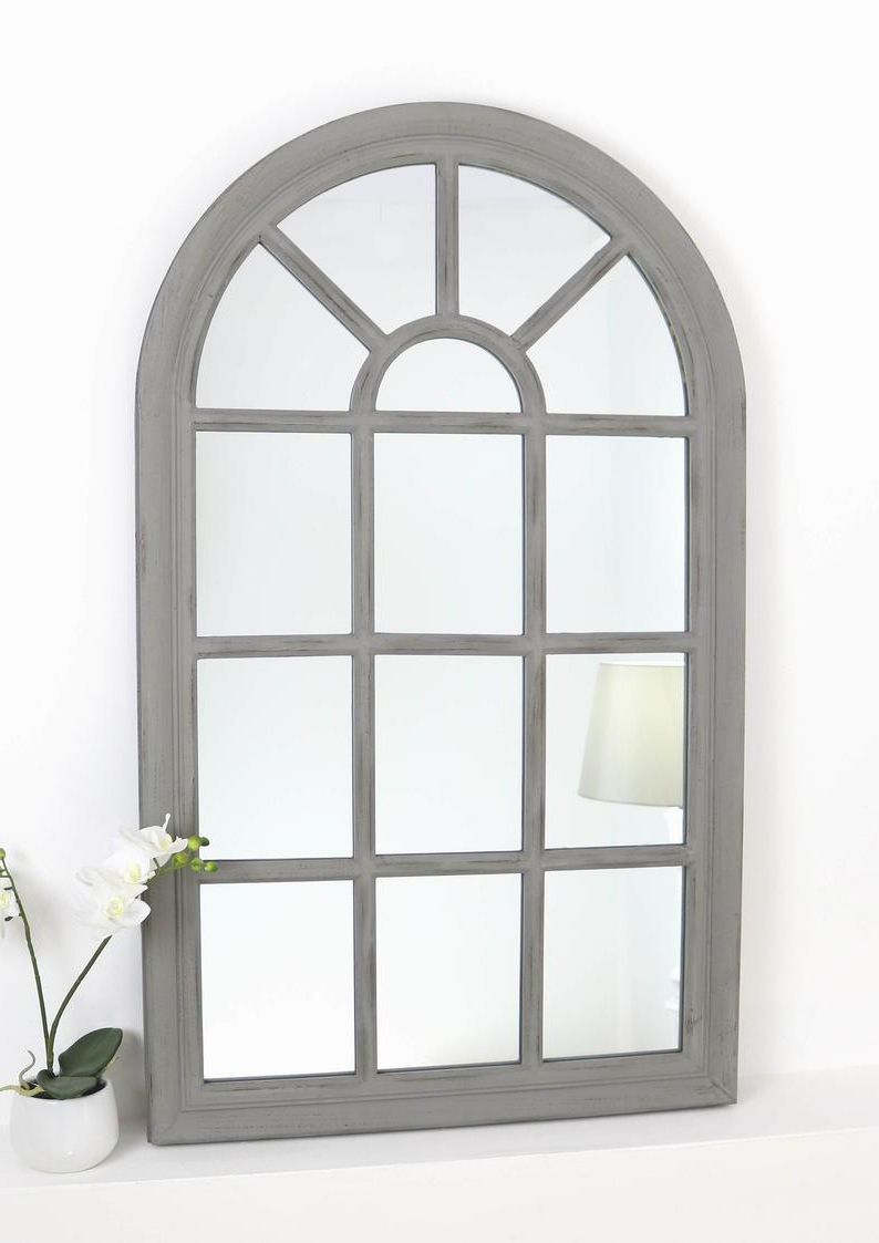 Arabella Grey Shabby Chic Arched Window Wall Mirror 56" X 32" (139cm X 79cm) Within Most Popular Arched Wall Mirrors (View 8 of 20)