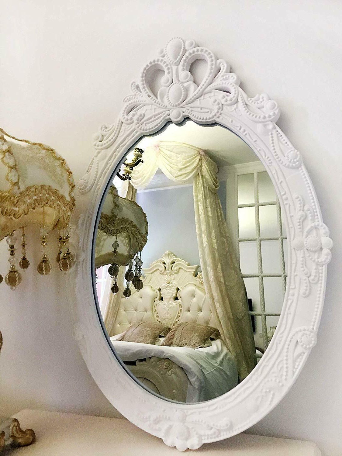Basswood Hunters Oval Vintage Decorative Wall Mirror, White Wooden Crown  Frame, Intended For Famous Princess Wall Mirrors (View 10 of 20)