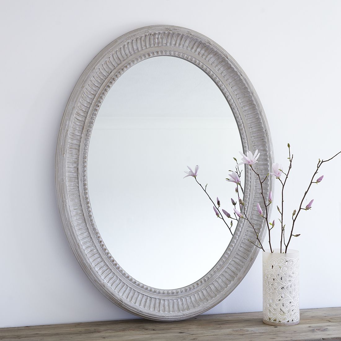 Best And Newest Large Grey Oval Wooden Wall Mirror Within Large Oval Wall Mirrors (View 1 of 20)