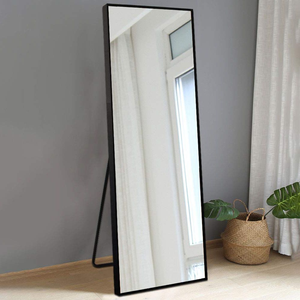 Bolen Dressing Mirror Full Length Mirror Standing Hanging Or Leaning  Against Wall Mirror Aluminum Alloy Frame Mirror 65”x22” (black) Throughout Well Known Leaning Wall Mirrors (View 17 of 20)