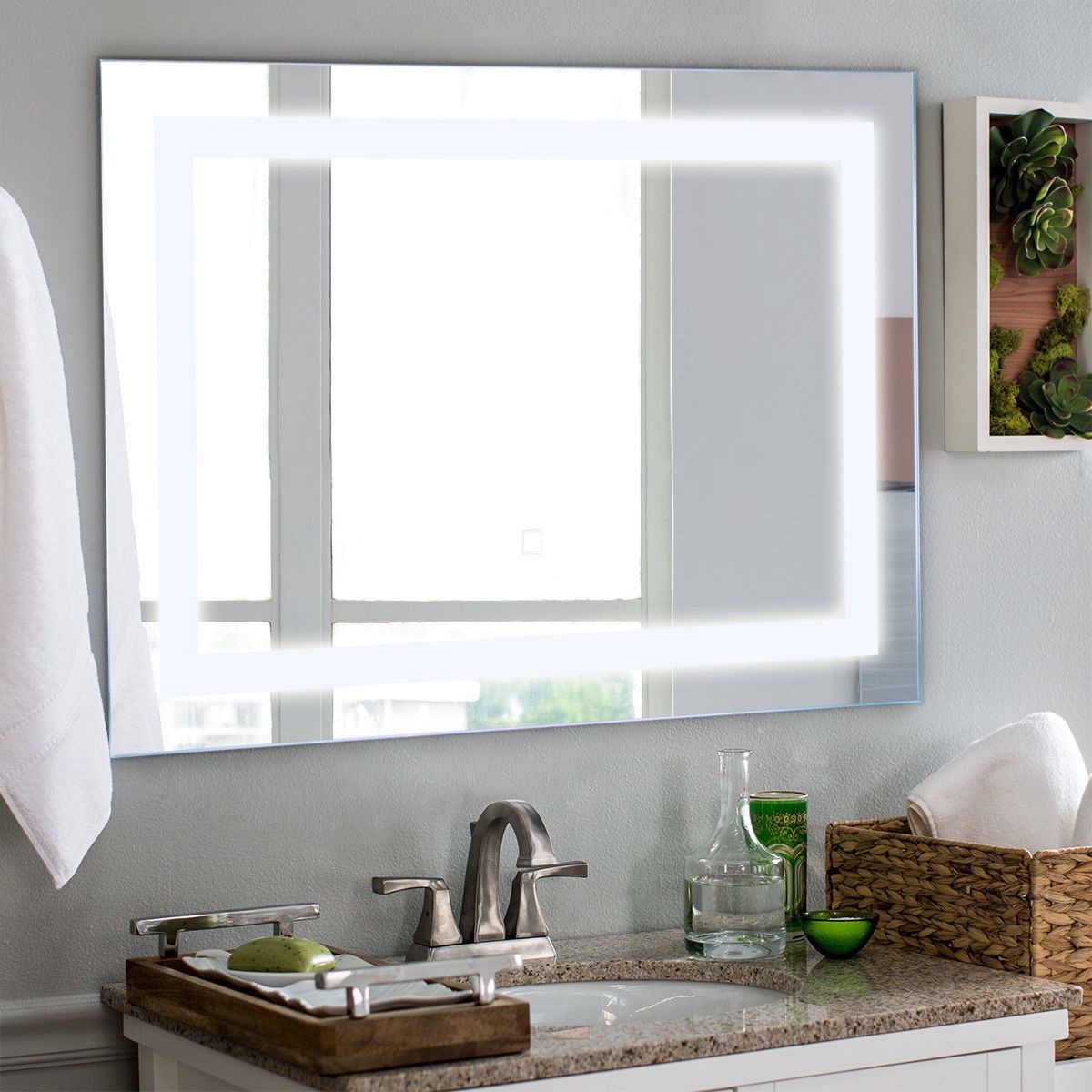 Costway 27.5'' Led Wall Mounted Rect Mirror Makeup Bathroom Illuminated  Mirror W/touch With Regard To Widely Used Wall Mirror For Bathroom (Photo 12 of 20)