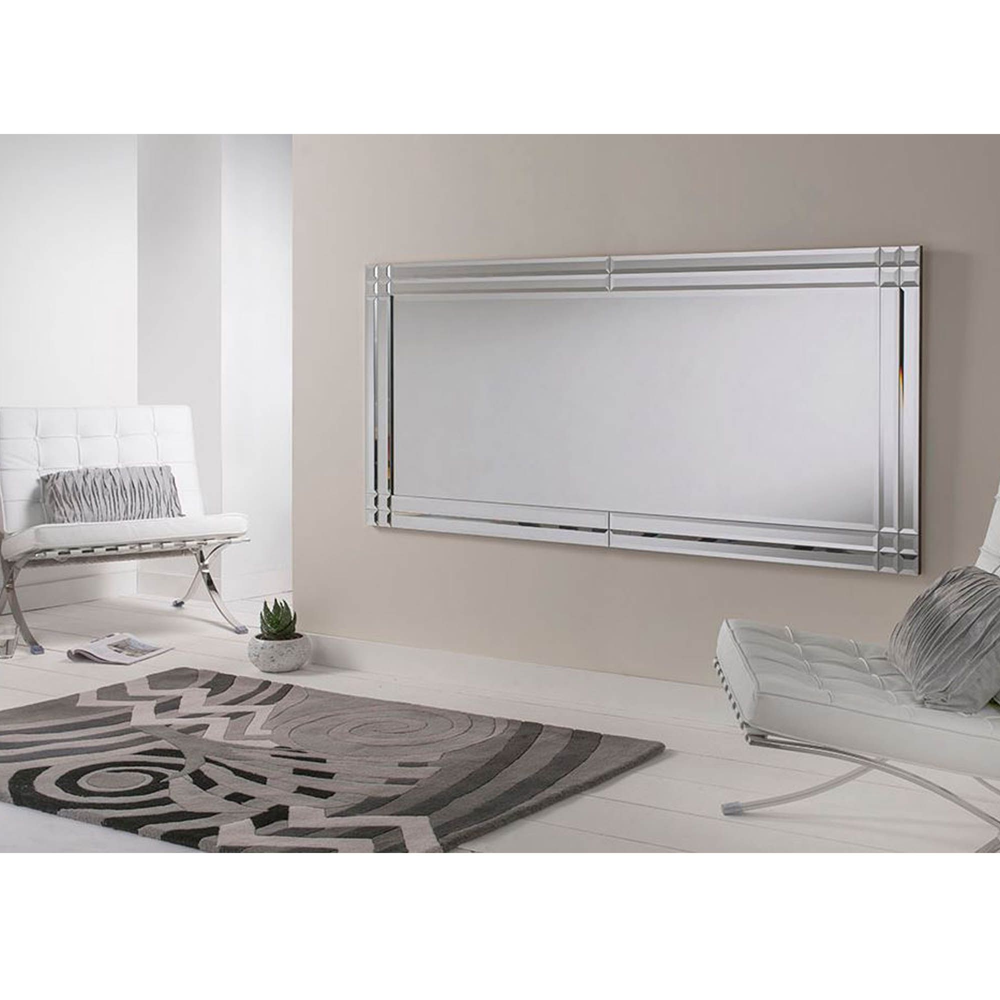 Current Large Wall Mirrors With Frame Throughout Large Bevelled Rectangular Wall Mirror (View 17 of 20)