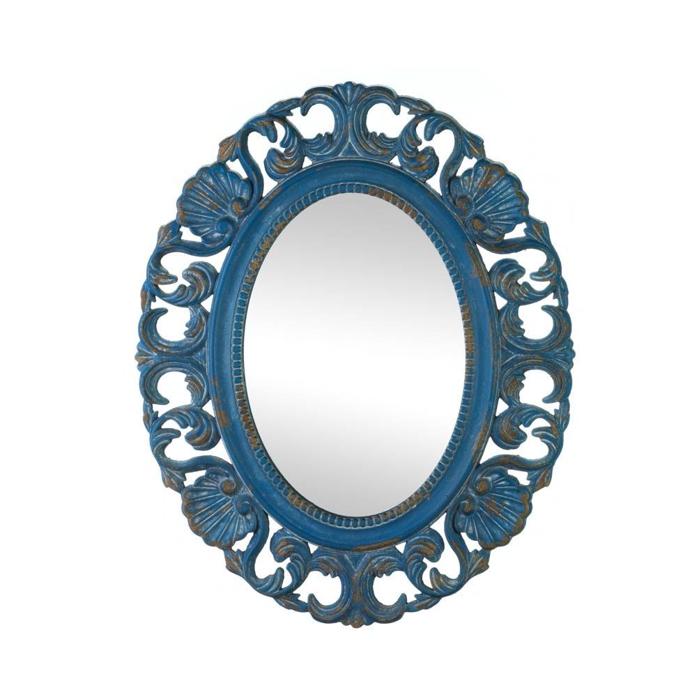 Details About Bathroom Wall Mirrors, Oval Vintage Blue Mdf Wood Frame  Mirror For Wall Decor In Most Popular Black Oval Wall Mirrors (View 14 of 20)