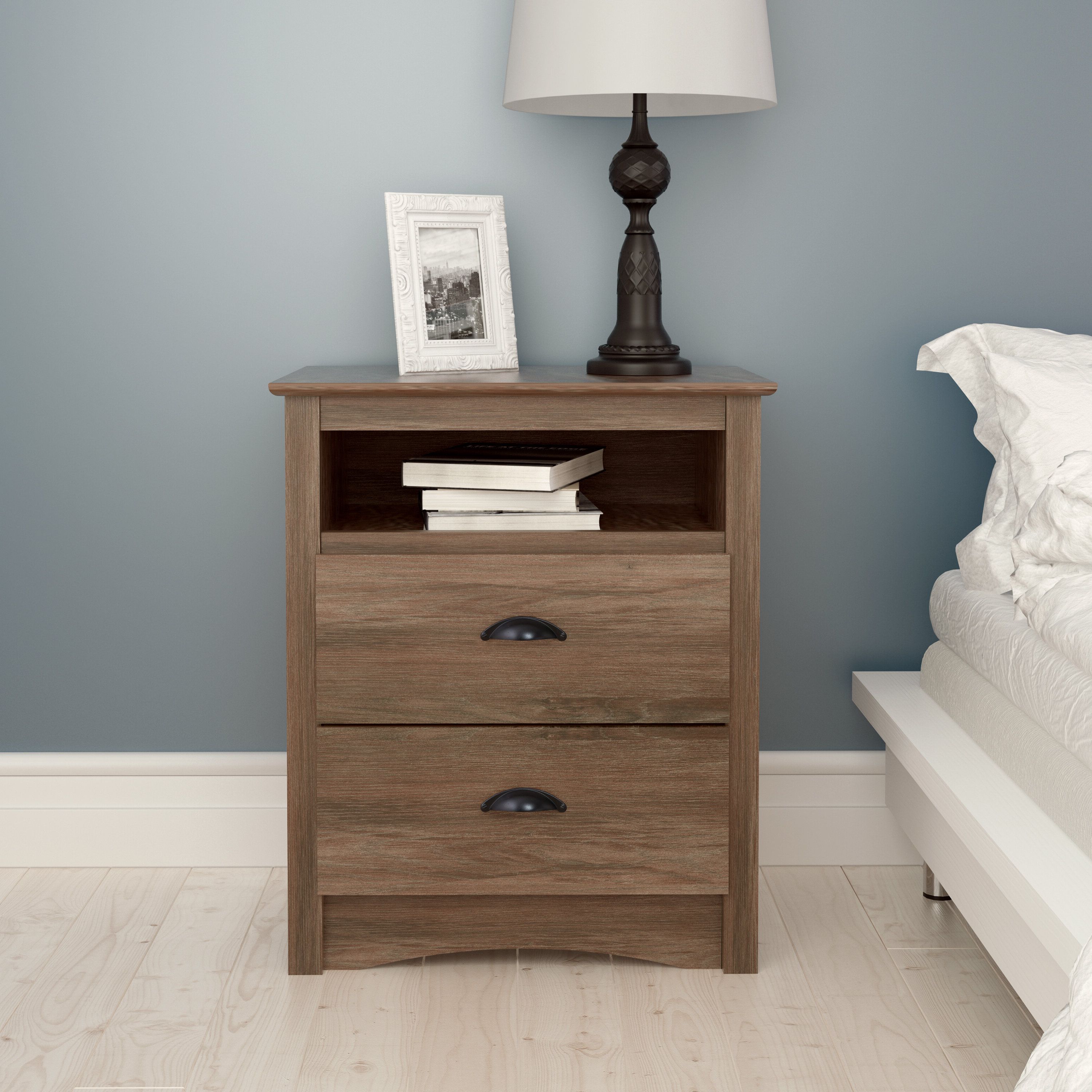 Diamondville Modern & Contemporary Distressed Accent Mirrors Intended For 2020 Nelda 2 Drawer Nightstand (View 10 of 20)