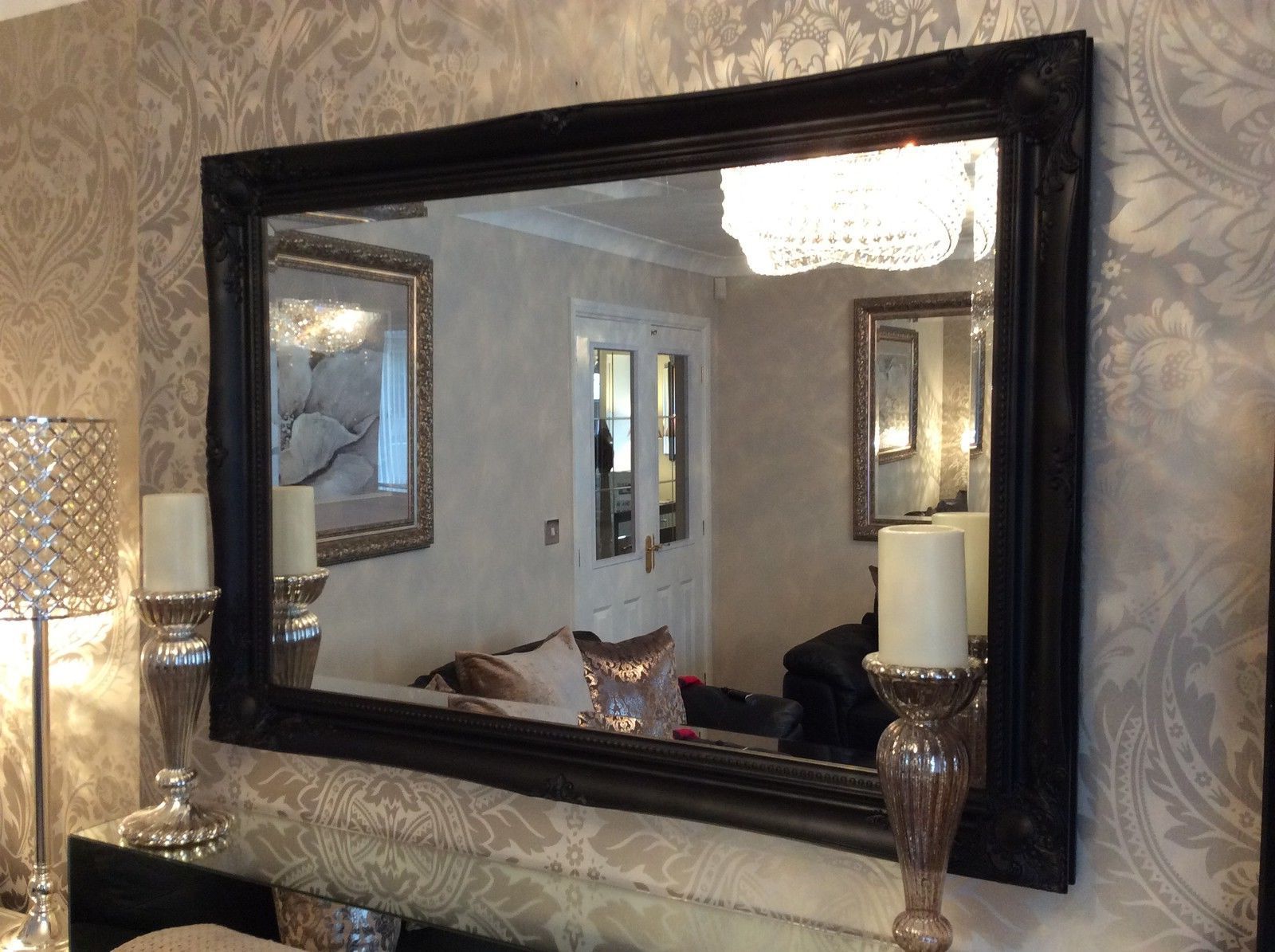 Famous Large Black Stunning Decorative Swept Wall Mirror – Bevelled Glass *new* With Regard To Black Frame Wall Mirrors (View 4 of 20)