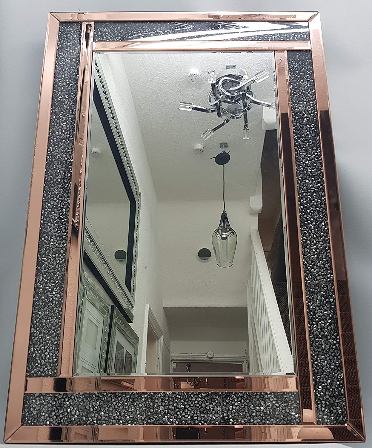 Fashionable Black And Gold Wall Mirrors In Mh Diamond Crush Rose Gold Premium Large Wall Mirror 60x90 With (View 18 of 20)