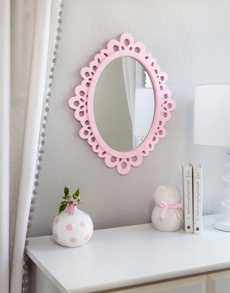Fashionable Girls Pink Wall Mirrors Within Light Pink Wood Lace Wall Mirror For Girls Room Decorations: Amazon (View 4 of 20)