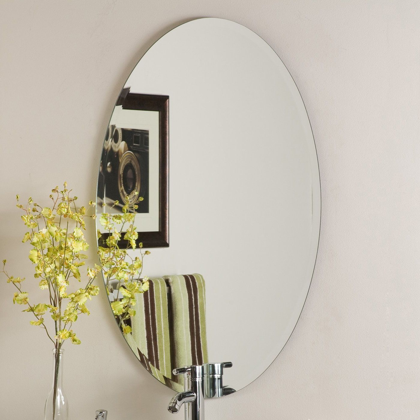 Favorite Decor Wonderland Helmer Oval Beveled Frameless Wall Mirror Pertaining To Oval Bathroom Wall Mirrors (View 14 of 20)