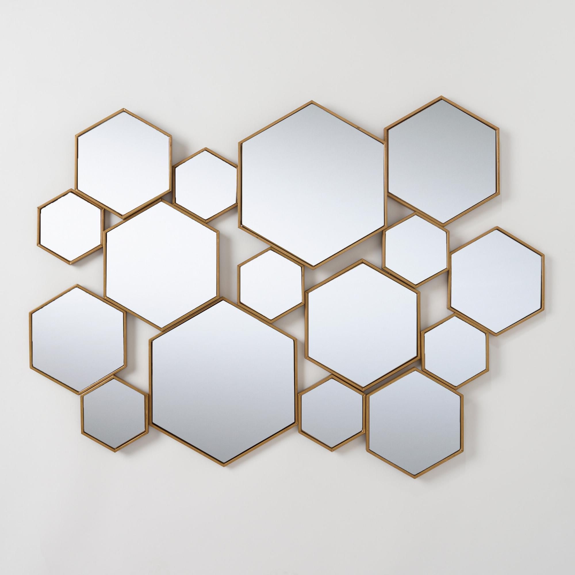 Hexagon Wall Mirrors With Regard To Recent Brass Metal Hexagon Mirror Panel: Metallic/goldworld (View 1 of 20)