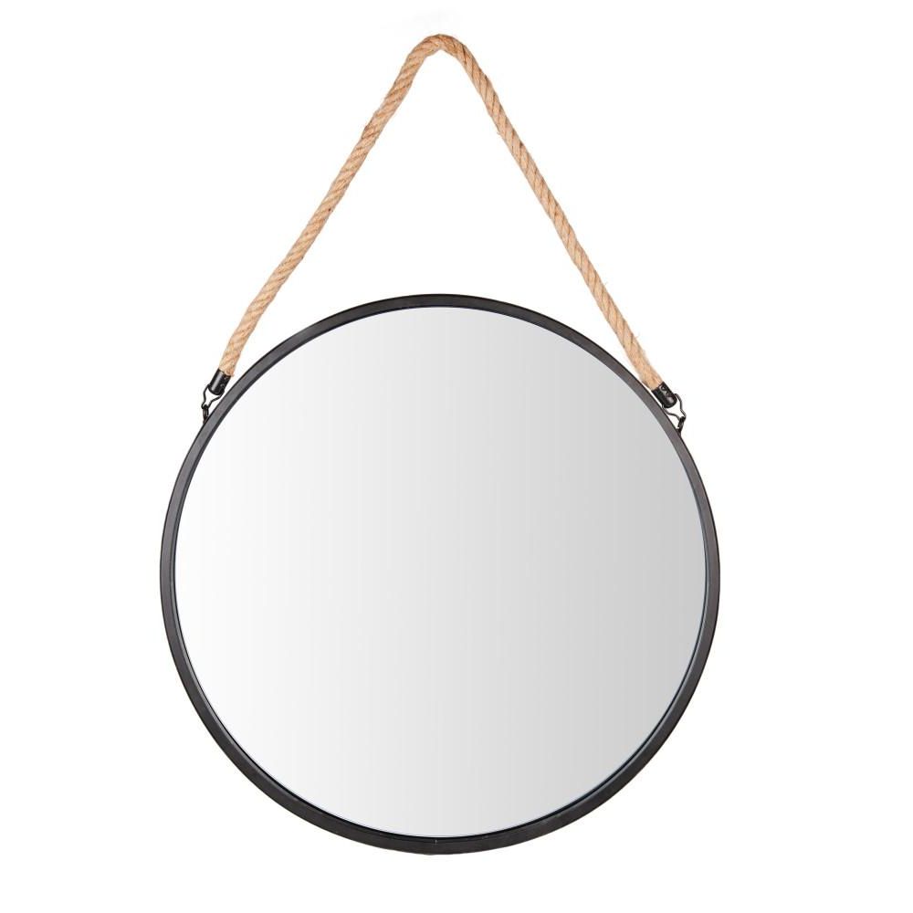 Industrial 20 In. Round Black Wall Mirror With Hanging Rope Regarding 2020 Round Black Wall Mirrors (Photo 12 of 20)