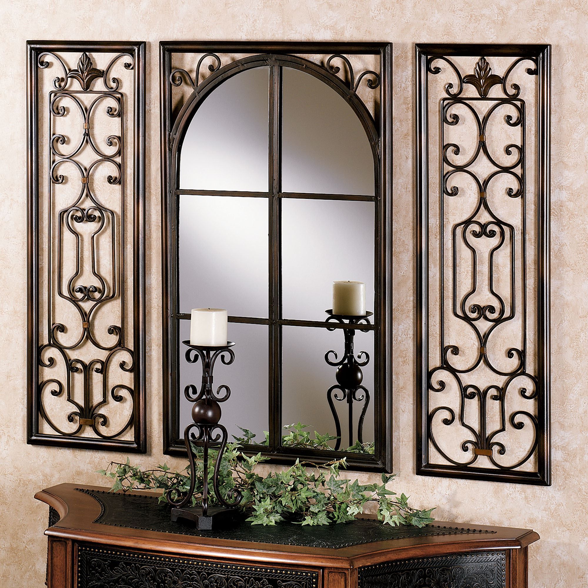 Iron Wall Mirrors Intended For Popular Provence Bronze Finish Wall Mirror Set (View 6 of 20)