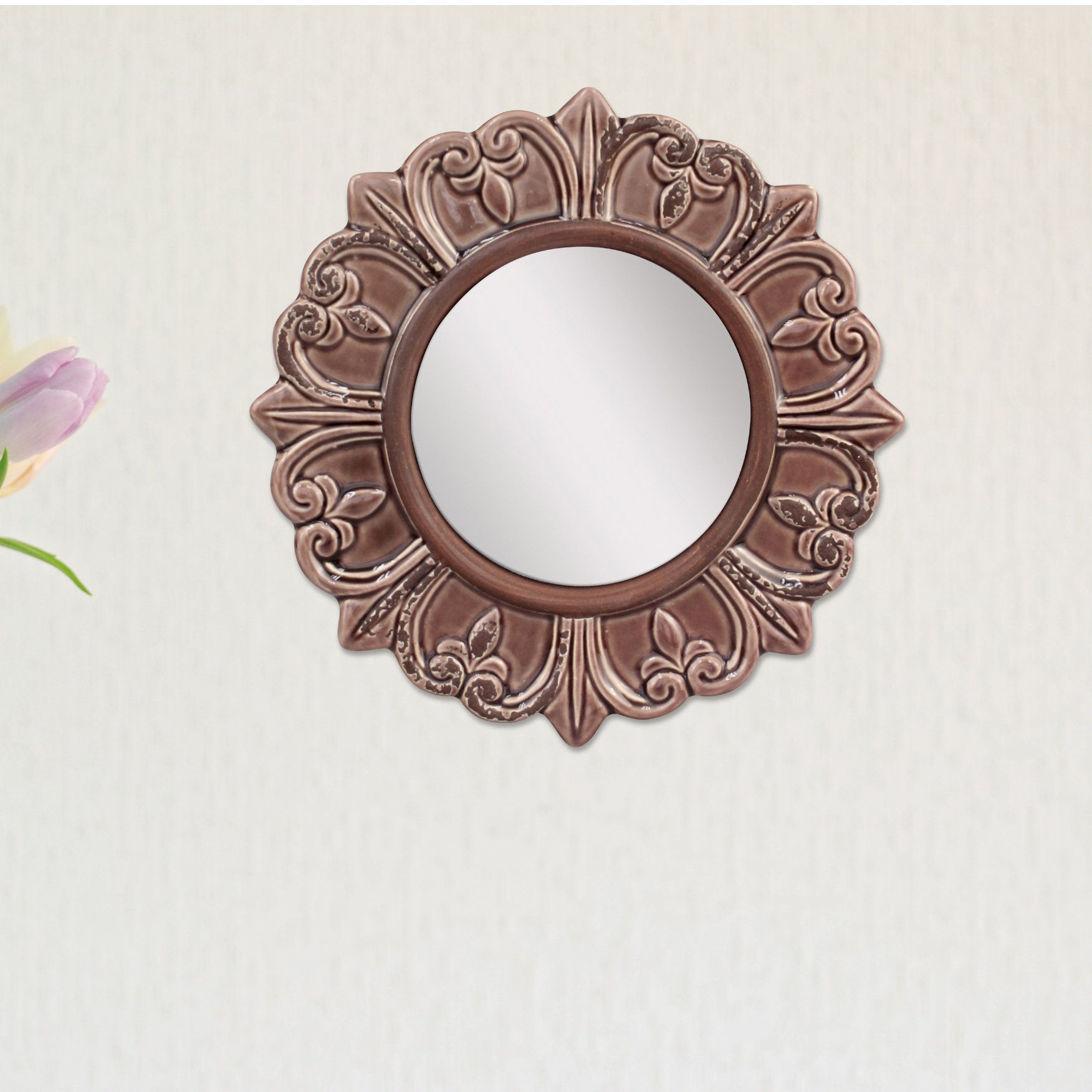 Karn Vertical Round Resin Wall Mirrors In Most Recent Waverly Place Round Distressed Wall Mirror (View 12 of 20)