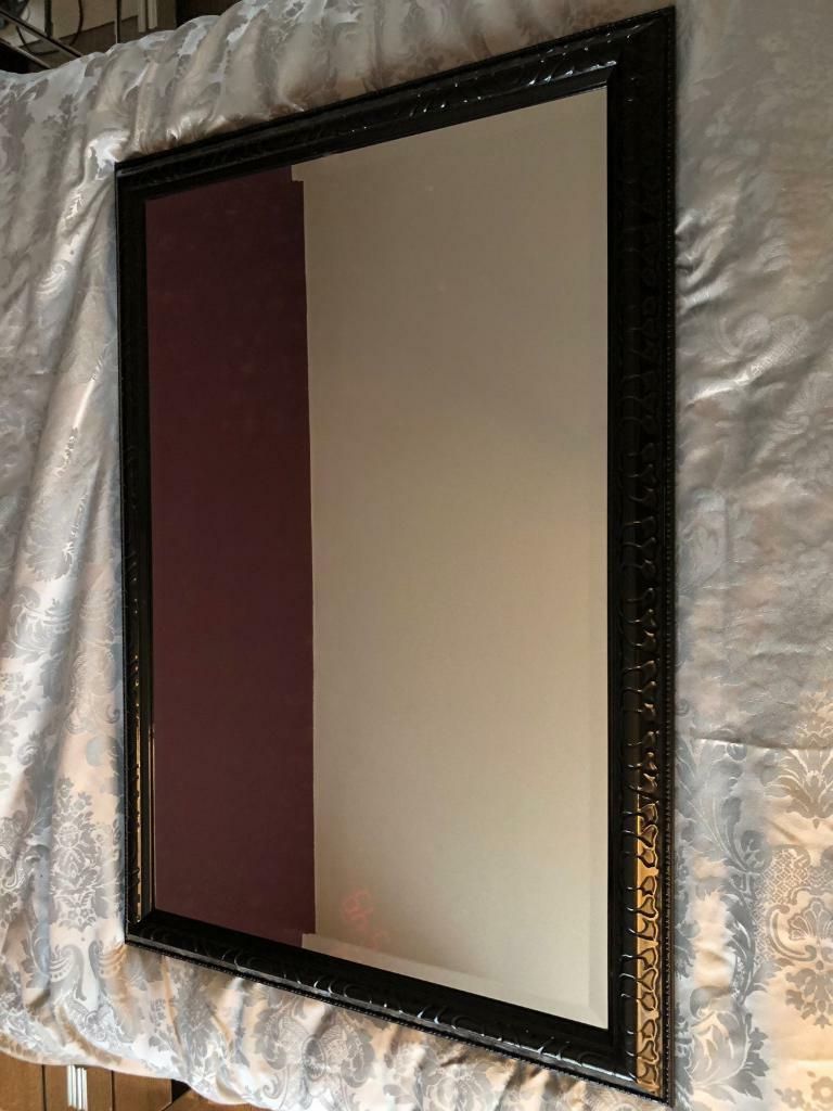 Large Black Gloss Wall Mirror Bevelled Edge (View 15 of 20)