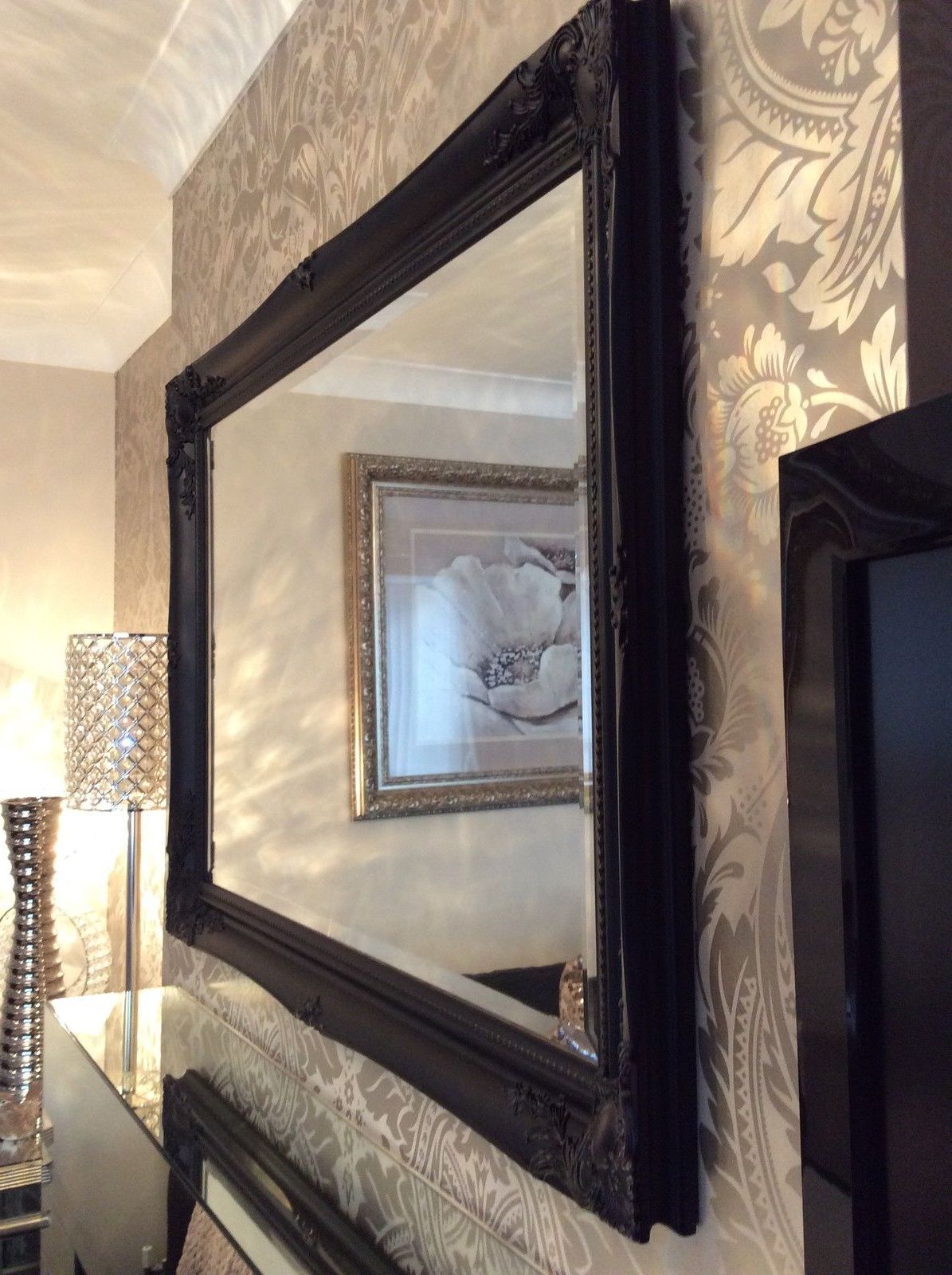 Large Black Stunning Decorative Swept Wall Mirror – Bevelled Glass *new* Regarding Recent Large Glass Bevelled Wall Mirrors (View 4 of 20)