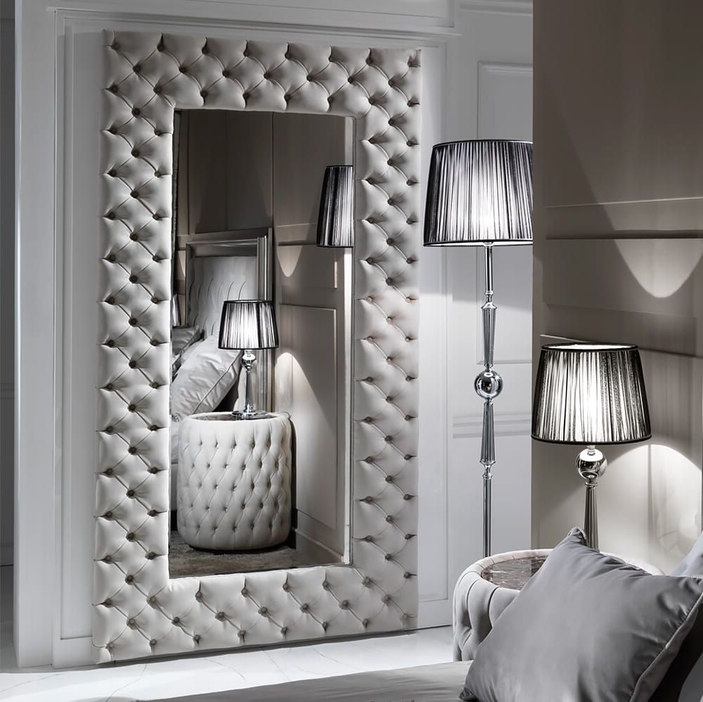 Large Contemporary Wall Mirrors With Regard To Favorite Large Modern Button Upholstered Nubuck Leather Wall Mirror (View 18 of 20)