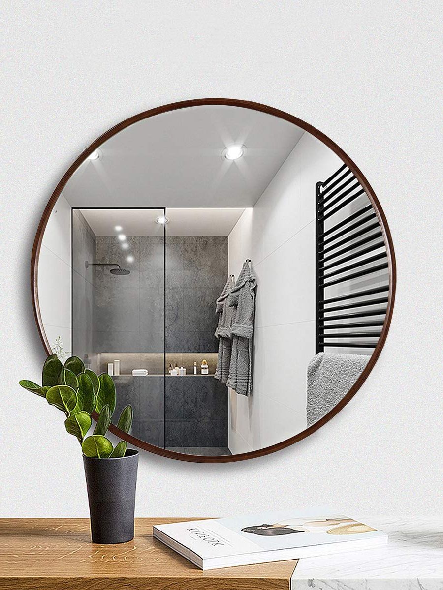 Large Wall Mirrors With Frame With Regard To Current Tinytimes Clean Large Wall Mirror, Round Vanity Mirror, Dresser Mirror,  Wooden Frame, For Entryways, Living Rooms, Bathroom,  (View 9 of 20)