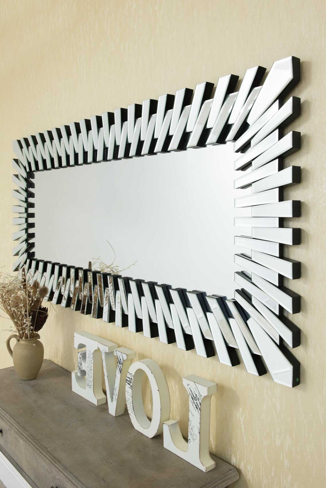 Latest Large Wall Mirror Modern Unique D Sunburst All Glass Venetian With Modern Rectangular Wall Mirrors (View 3 of 20)